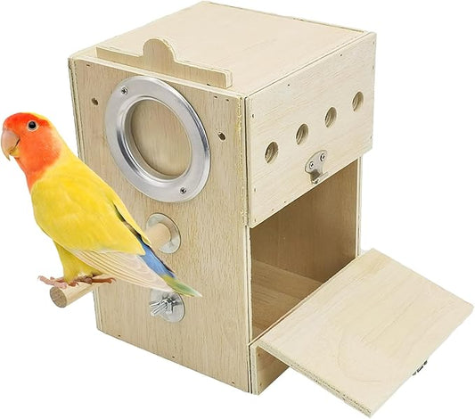 kathson Bird Nesting Box Wooden Parakeet Nesting Box Parrots Breeding Mating House Wood Bird Aviary Budgie Cage Accessories for Cockatiel Finch Lovebirds Conure