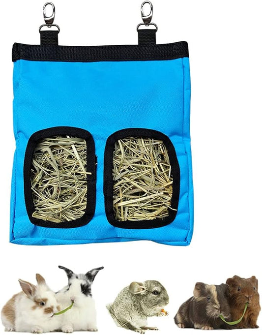 Guinea Pig Hay Feeder, Hanging Rabbit Hay Feeder Bag for Guinea Pigs Bunnies Chinchillas. Blue