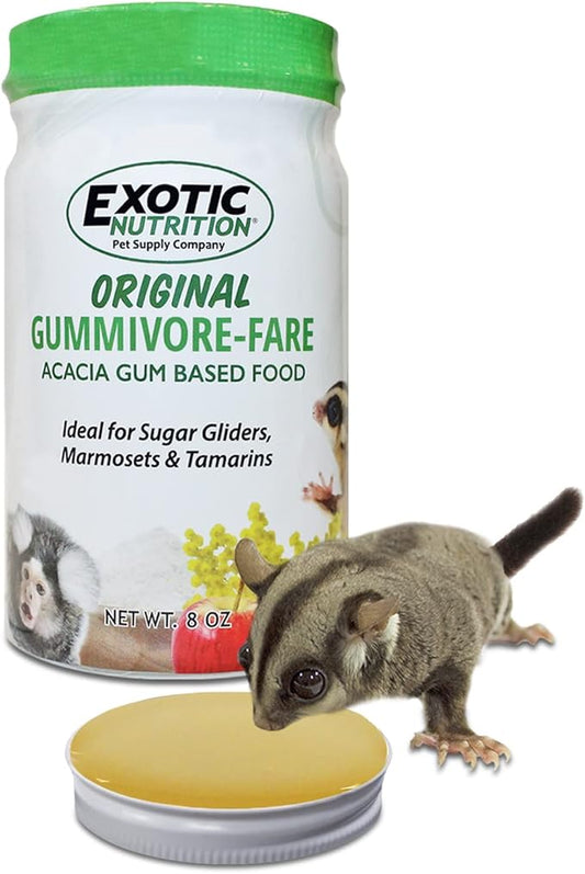 Gummivore-Fare - Original Flavor with Mealworms - Healthy All Natural Native Food Treat Sugar Gliders, Marmosets, Tamarins, and other Gum-Feeding Mammals - 8 oz. Jar - Acacia Gum-Based Supplement