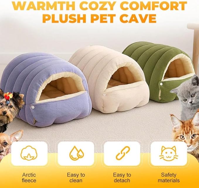 CutyPet Winter Cave,Warmth Cozy Comfort Plush Pet Cave,Cute Cozy Safe Hideaway Cat Bed with Removable Cushion,Warm Soft Removable Washable for Cats and Dogs (Green Plaid, M: 18.89 * 11.81 * 7.87 in)