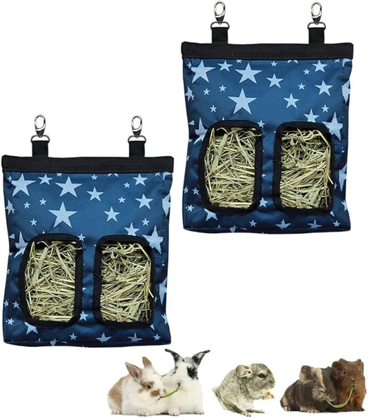 Guinea Pig Hay Feeder, Hanging Rabbit Hay Feeder Bag for Guinea Pigs Bunnies Chinchillas. Stars, 2 Count