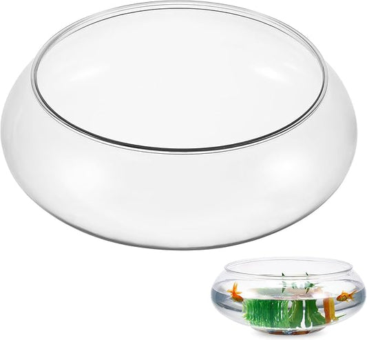 POPETPOP Clear Fish Bowl Vase - Round Plastic Shallow Planter, Hydroponic Planter Daffodil Pot, Lotus Bowl Planter, Fish Tank Aquarium Bowl
