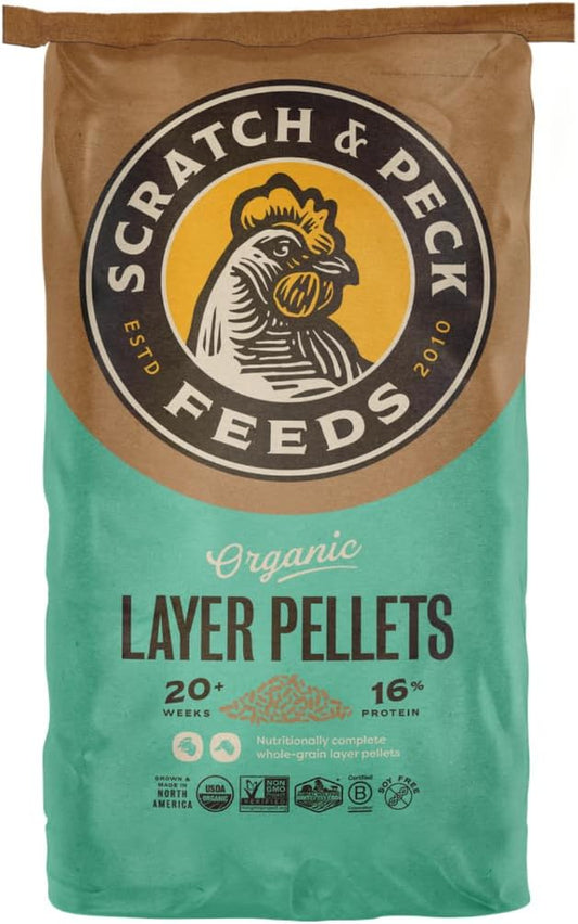 Scratch and Peck Feeds Whole Grain Layer Pellets Chicken and Duck Feed - 25 lbs Bag - Corn-Free and Soy-Free - 16% Protein, Certified Organic and Non-GMO Project Verified Chicken Food