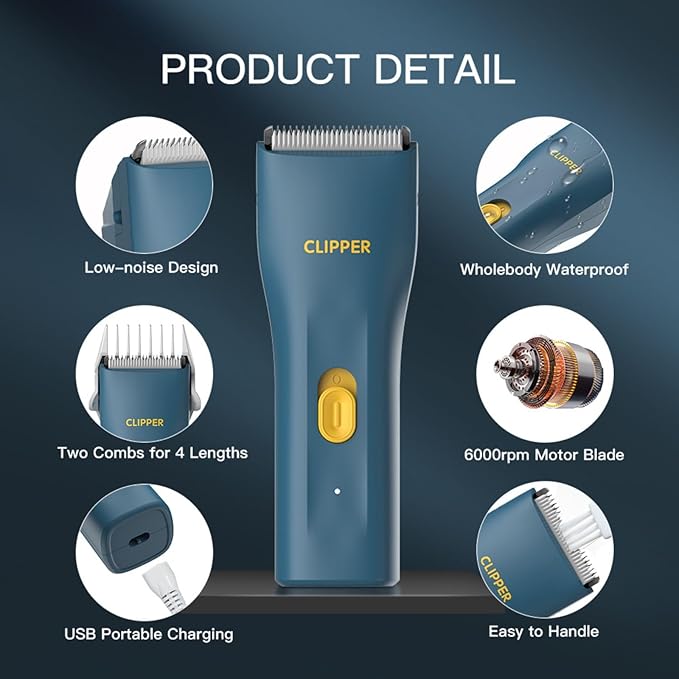 Dog Grooming Kit Clipper for Thick Coat Low Noise Cordless Cat Hair Trimmer Rechargeable Shaver Pet Grooming Tools for Small and Large Animals