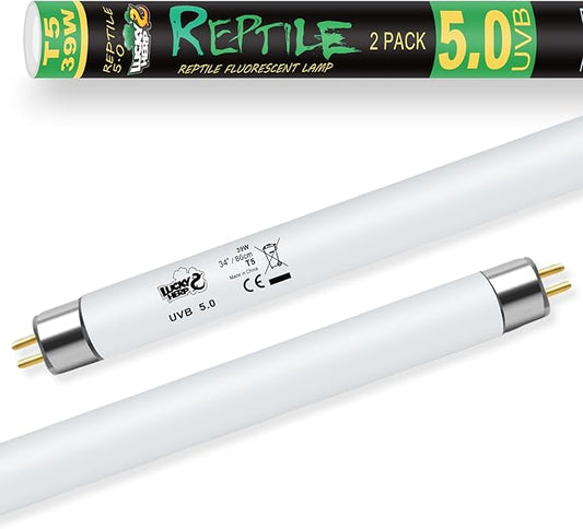 LUCKY HERP 2 Pack T5 UVB 5.0 Reptile Light 39W, UVA UVB Fluorescent Lamp Tube, UVB Lighting Bulb for Turtles, Chameleon, Tortoises, Lizard