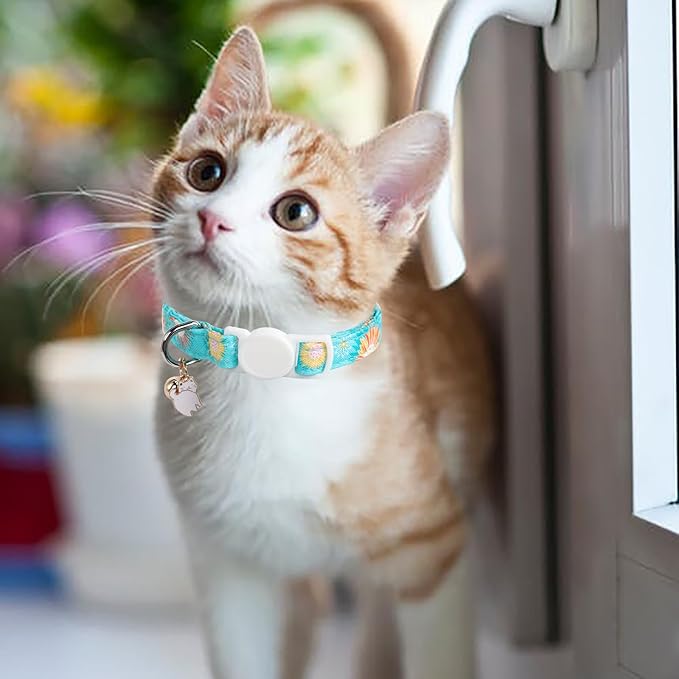 Unique style paws 2 Pack Kitten Collar Breakaway with Bell & Pendant, Adjustable Safety Cat Cotton Collars for Girl Boy Cats and Small Pets
