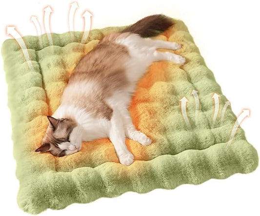 Cat Beds for Indoor Cats Faux Fur Pet Pad Mat Plush Kitten Bed with Non-Slip Bottom for Carriers/Couch Dog & Puppy Friendly 35 x 27 Inch X-Large Green