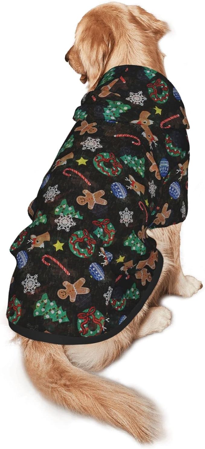 Xmas Tree Reindeer Ginger Cookie Hoodie,Christmas Cosplay Dog Clothes with Pocket and Hat Winter Clothes Sweaters X-Large