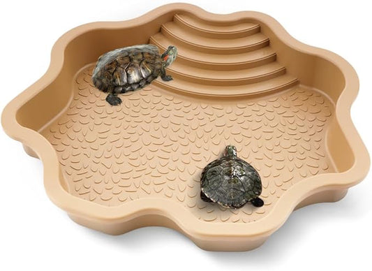 Extra Large Reptile Habitat Turtle Bathing Pool Reptile Food Dish Water Bowl with Slope Terrarium Decoration for Turtle Horned Frog Lizard Gecko Snake