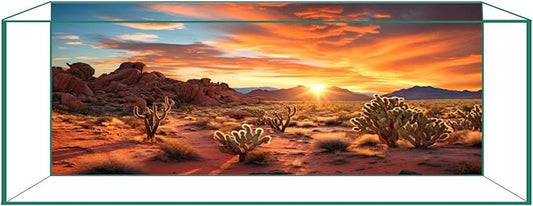 Aquarium Background & Terrarium Background – Ultra HD Static Cling, Tape-Free, Desert Sunset Design for Reptile Tank Decorations, Perfect for Bearded Dragon and Leopard Gecko Tanks 19.6 X 59 Inches