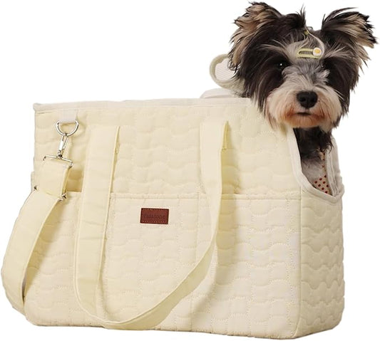 Small Puppy Carriers Bag Cat Purse,Recommand for Lazy/Gentle Adult Pets,Fashion Woman Dogs Totes Lightweight Pups Kitties Bunny Go to Vet Picnic Outdoor (Light Yellow)