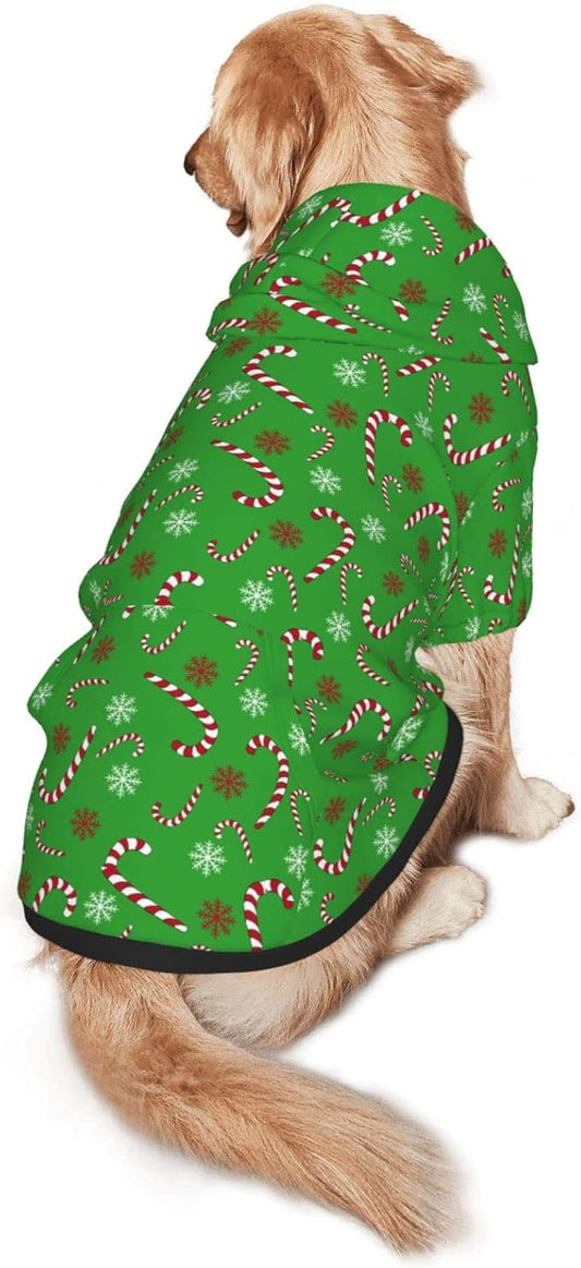 Green Candy Cane Hoodie,Christmas Cosplay Dog Clothes with Pocket and Hat Winter Clothes Sweaters Medium
