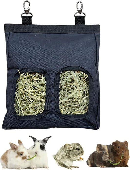Guinea Pig Hay Feeder, Hanging Rabbit Hay Feeder Bag for Guinea Pigs Bunnies Chinchillas. Pure Black