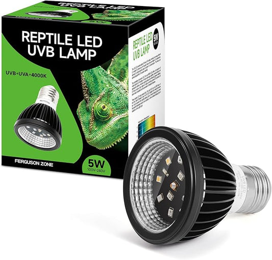 UVB Light for Reptiles, UVB Bulb 5W 5.0 UVB LED Lamp, Reptile Light Bulb, Provide Sufficient UVB Exposure for Tropical Spices-Not Heat Lamp