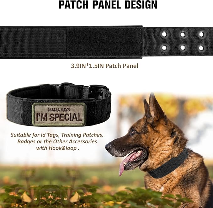 Tactical Dog Collar Military Adjustable Dog Collars Soft Nylon Training Collar with Patch Heavy Duty Metal Buckle Collars for Medium Large Dogs (Violet, L)