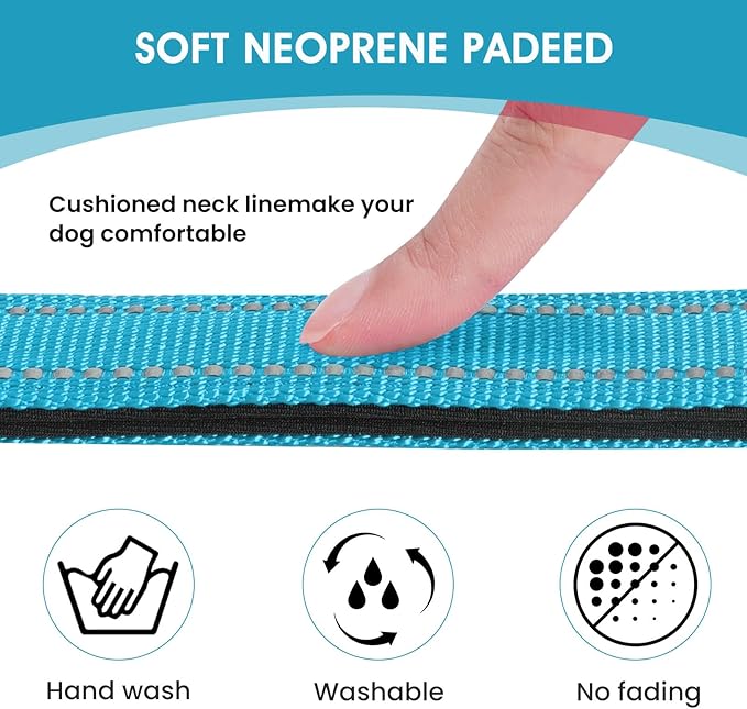 Reflective Dog Collar Padded with Soft Neoprene Breathable Quick Release Basic Dog Collars for Medium Dogs Sky Blue Boy