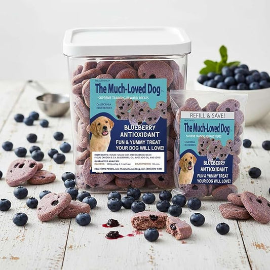 The Much-Loved Dog™ – Natural Fresh-Baked Training Treats in Refillable Airtight Fresh-Keeper™ – U.S.A. Made, Human-Grade Ingredients, Ideal Dog Treats Small Dogs & All Breeds (Blueberry)