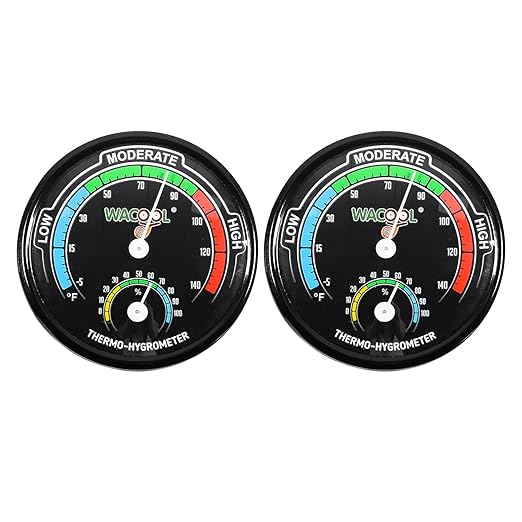 WACOOL Mini Analog Thermometer Hygrometer 2 Pack, Dial Temperature Humidity Gauge Terrarium Thermometer Celsius and Fahrenheit, Night Luminous