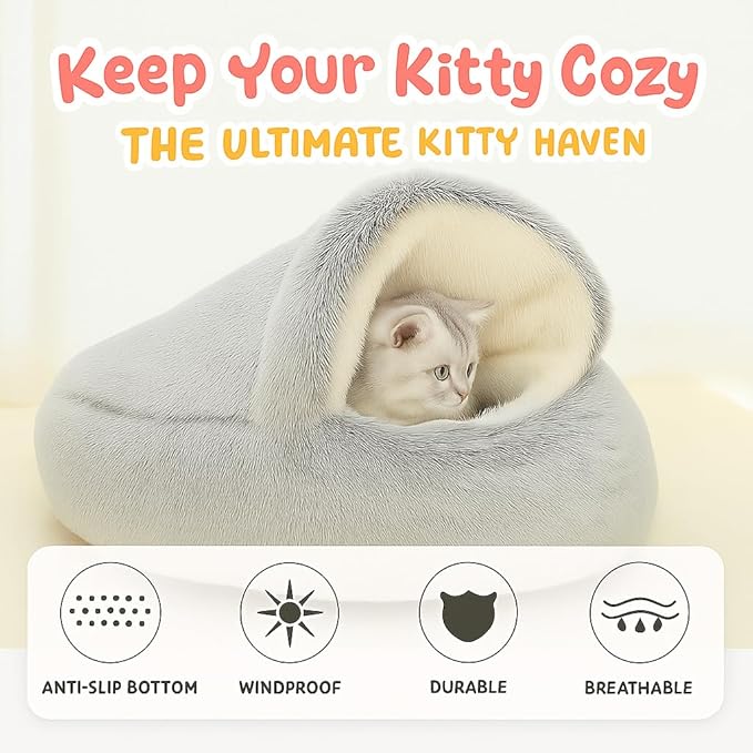 Nest Bed - Lapcatz Cat Beds for Indoor Cats, Fluffy Cat Bed Cave Plush Warm Nest for Cats (Flannel,XXL 32"x32")