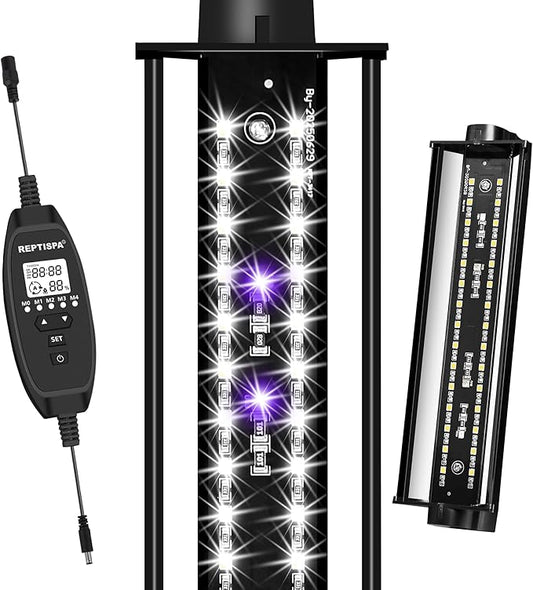 LED UVB Light for Reptiles, 8W 8-Inch Reptile LED Light for Bearded Dragon Lizard Gecko Snake Turtle, Aluminum UVA UVB Lamp Fixture Controller with Dimming and 4 UVI Modes