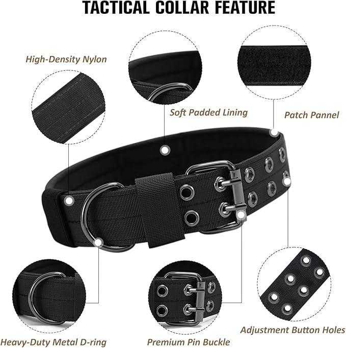 Tactical Dog Collar Military Adjustable Dog Collars Soft Nylon Training Collar with Patch Heavy Duty Metal Buckle Collars for Medium Large Dogs (Pink-1, M)
