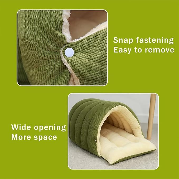 CutyPet Winter Cave,Warmth Cozy Comfort Plush Pet Cave,Cute Cozy Safe Hideaway Cat Bed with Removable Cushion,Warm Soft Removable Washable for Cats and Dogs (Green Plaid, M: 18.89 * 11.81 * 7.87 in)