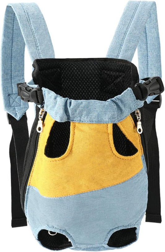Lightweight Pet Backpack Carrier for Small Dogs & Cats - Easy-Fit Adjustable Straps, Basic Legs-Out Design, Durable for Daily Use (Fits Pets Under 15lb) (Yellow-Blue Color-Blocked, Medium)