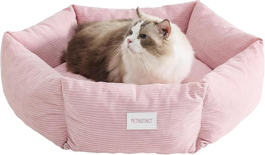 Large Cat Bed, Washable Orthopedic Cat Beds for Indoor Cats, Soft Donut Calming Dog Bed for Small Medium Dogs with Anti Slip Bottom, Cute Kitten Bed, 29.5x29.5x7.9 in, Pink