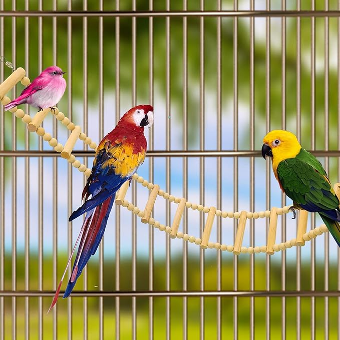 Bird Ladder Bridge, Wooden Pet Hamster Climbing & Swing Toys, Cage Accessories for Birds Rats Parrots Hamster Squirrel Sugar Gliders Parakeets Cockatiels - 12 Steps - 27.5 x 3.14 Inch
