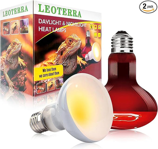 Leoterra 50w Reptile Basking Light Red Infrared Night Heat Lamp （Combo Pack） for Reptile Tanks,Reptiles,Turtle,Bearded Dargon,Lizard,Snakes Use Heat Bulb