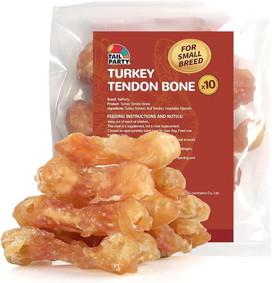 TailParty Turkey Tendons for Dogs, 4.23 oz, Small Dog Training Treats, Natural Long-Lasting Chew Snacks, High-Protein Beef Tendons, Healthy Hypoallergenic Puppy Bone