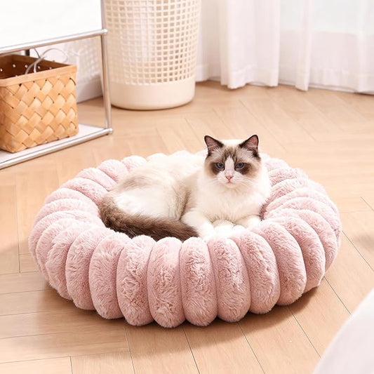 Cloudsoft Flower Cat Bed and Dog Bed, Washable Plush Pet Bed with Non-Slip Water-Resistant Bottom, Faux Furfor Cats & Small Dogs Up to 33 lbs, 29.9"x29.9" (Pink)