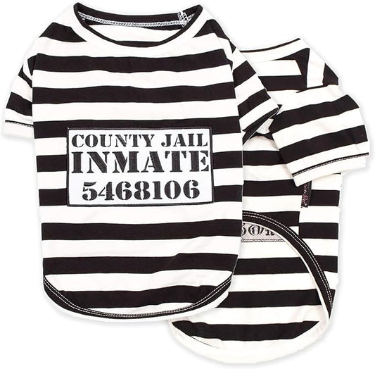 Parisian Pet Dog Shirt - Prisoner Dog Costume - 100% Cotton Black and White Strips Dog Clothes - Lightweight Polyester Dog Shirts - Sleeved Dog Costume for Large Dogs - Pet Costumes - 2XL