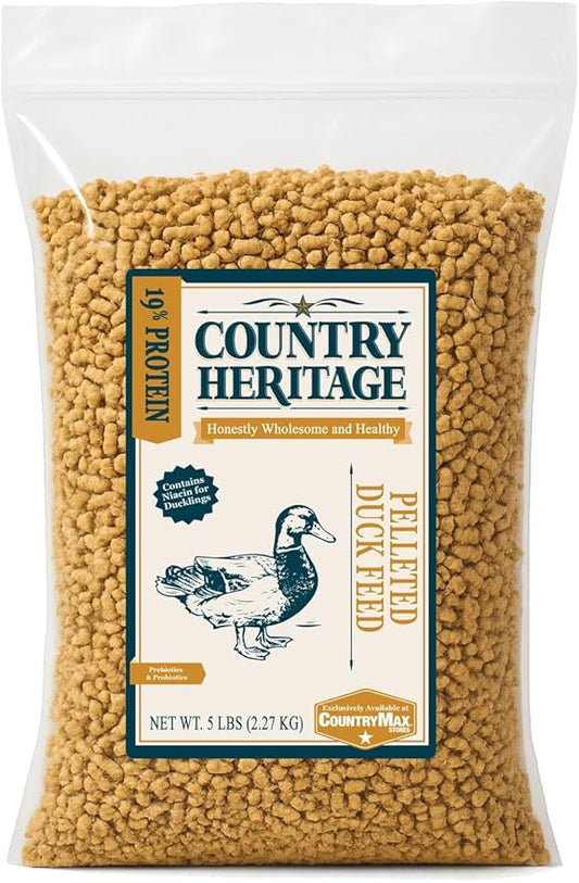Country Heritage Duck Feed – Pellets for All Life Stages (19% Protein with Prebiotics & Probiotics) (5 Pounds)