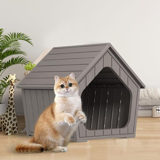 DRATO Outdoor Waterproof Cat House,23.43×22.64×22.8 Inches,Insulated Cat Shelter Feral for All Seasons,Easy to Assemble,Suitable for Cats and Small Dogs (Light Brown, 23.43×22.64×22.8 Inches)