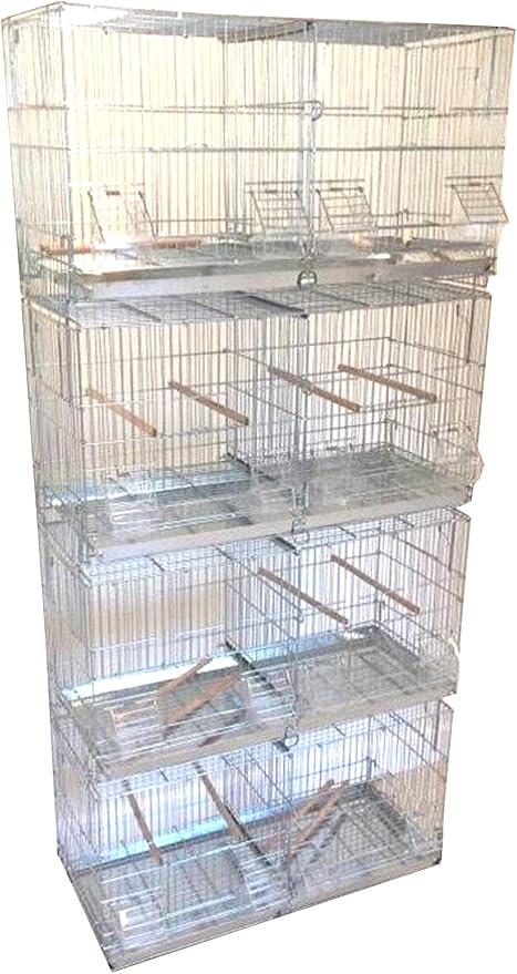 No Rust Stainless Galvanized Zinc Plated 4 of Stack and Lock Double Breeder Breeding Bird Flight Cage with Removable Divider and Breeder Doors 26.5" x 11" x 15"H