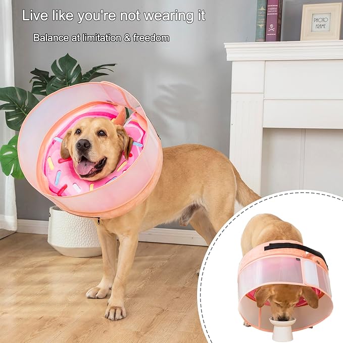 Inflatable Dog Cone Collar with Enhanced Anti-Licking, Soft Neck Donut for Dogs Cats, Recovery Pet Cone Collar After Surgery for Large Medium Small Dogs (Donut Pink2, Small)