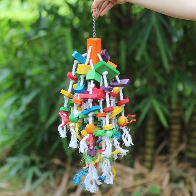 Bird Chewing Toy Large Medium Parrot Cage Bite Toys African Grey Macaws Cockatoos Eclectus Amazon (Waterfall-Big)