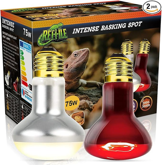 Reptile Infrared Heat Lamp Bulb 75W, 2-in-1 Day & Night Combo, Infrared Heat Lamp & UVA Sunlight Heating Lamp for Reptile Terrariums
