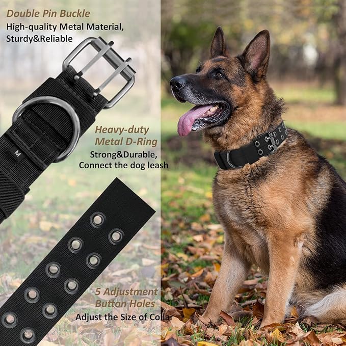 Tactical Dog Collar Military Adjustable Dog Collars Soft Nylon Training Collar with Patch Heavy Duty Metal Buckle Collars for Medium Large Dogs (Light Pink, L)
