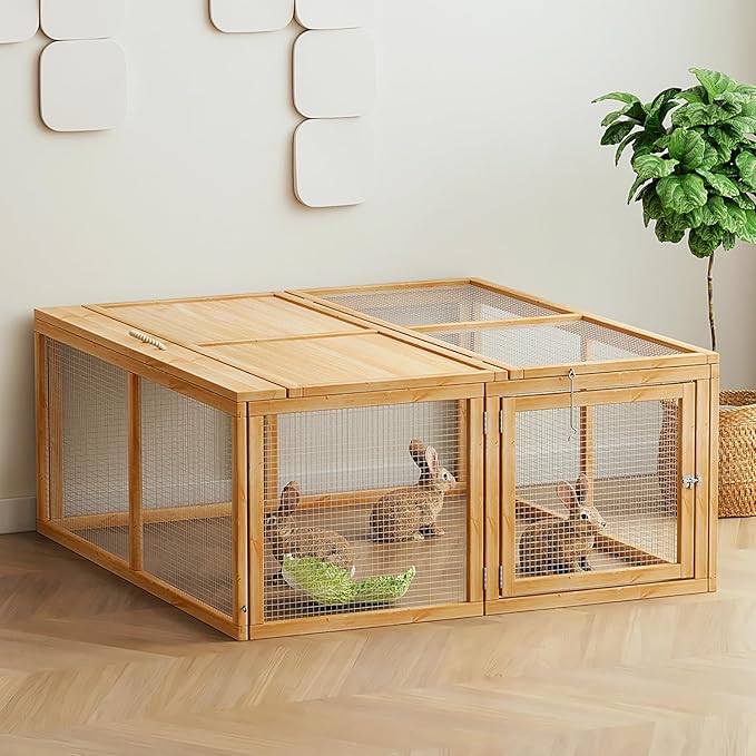 Magshion Folding Chicken Coop Rabbit Hutch, Portable Chicken House with Handle Wooden Small Animal Poultry Pet Cage House for Outdoor, 45.5 Inch, No Assembly Required