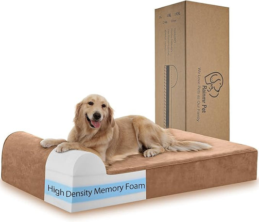 Orthopedic Dog Beds for Large Dogs, 7" Memory Foam Dog Beds with Waterproof Liner, Chew Proof Microsuede Cover, Removable and Washable, Nonskid Bottom, 60"x48" XXL Khaki