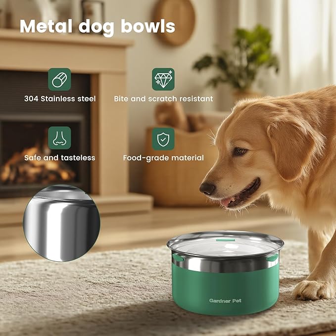 Gardner Pet Dog Bowls 1 Gallon (3.85L) Stainless Steel No Spill Dog Water Bowl, Slow Water Feeder Metal Bowls, Spill Proof Water Dispenser for Large Dogs, Promotes Healthy Hydration