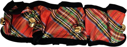Huxley & Kent Ruff Pet Scrunchy | Shiny Christmas Plaid (Small) | Festive Christmas/Holiday Neckwear for Dogs/Cats | Fun Stretchable Costume Accessory | Soft Collar with Bells