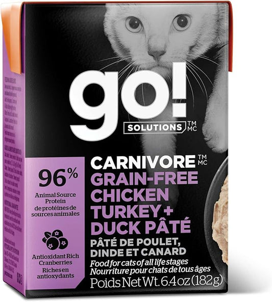 Go! Solutions Carnivore, Grain-Free, Protein Rich Wet Cat Food, Chicken, Turkey and Duck Pâté, 6.4 oz