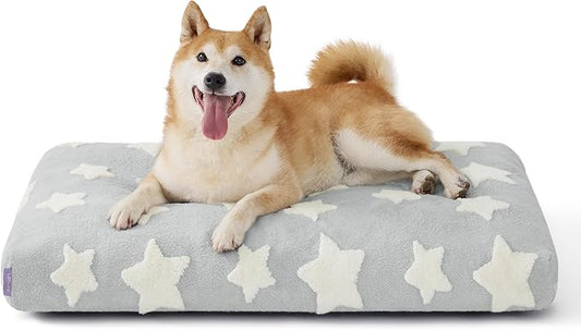 Lesure Dog Beds Large Sized-Thick Shredded Chopped Foam Pet Bed Indoor with Removable Cover, Cute Modern Fuzzy Plush & Anti Slip Bottom, Grey