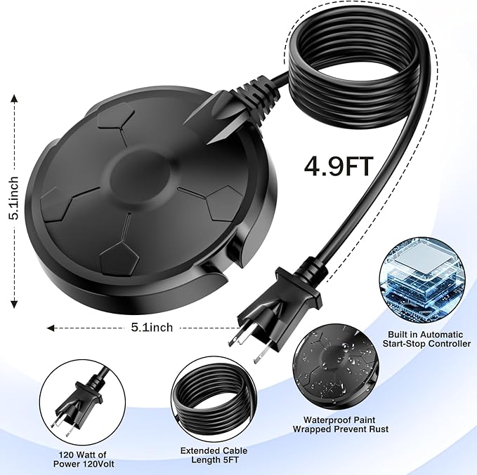 Bird Bath Heater for Outdoors in Winter, 120W Birdbath Heaters for Outdoor Bird Bath Deicer Pond De-icer with Thermostatically Control, Heated Bird Bath Water Heater for Bird Chicken Livestock (Black)