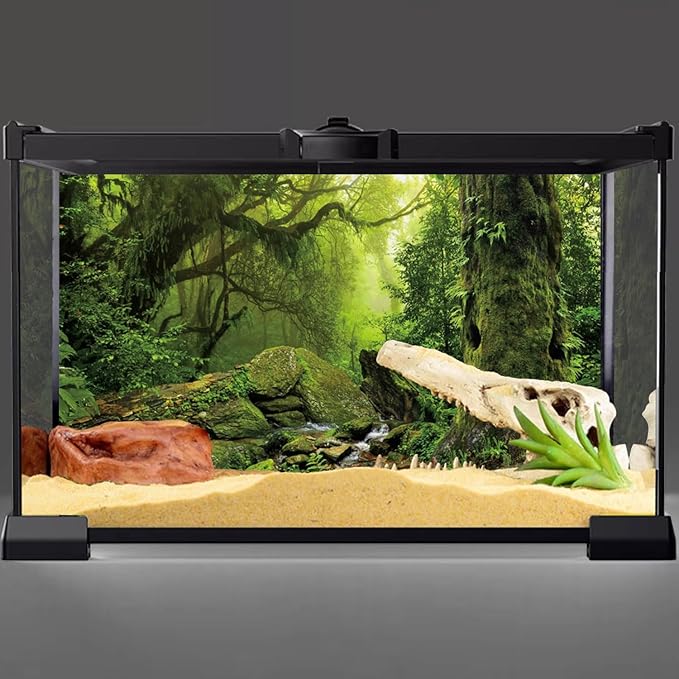 AWERT Tropical Forest Terrarium Background Stream Green Huge Tree Reptile Habitat Background Foggy Rainforest Aquarium Background 48x20 inches Durable Polyester Background