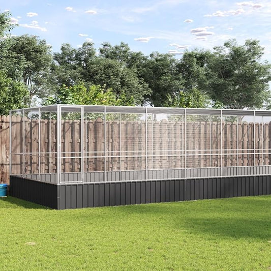 Large Metal Heavy Duty Walk-in Aviary Cage with Extension, Ample Activity Space Bird Cage with Lockable Door Also for Chickens and Rabbits, Silver 366.9"x120.9"x83.5" Steel,-526