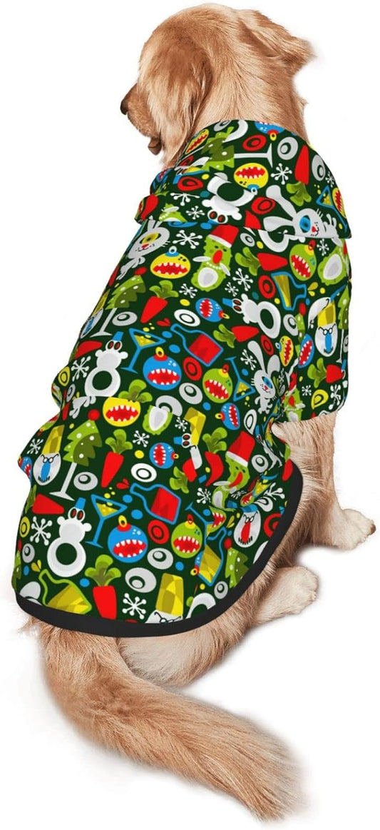 Christmas Green Monster Hoodie,Christmas Cosplay Dog Clothes with Pocket and Hat Winter Clothes Sweaters Xx-Large